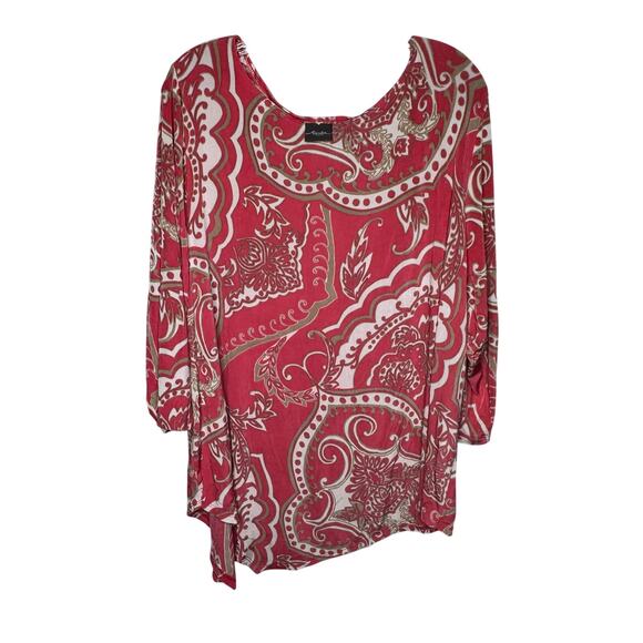 Chico's Tops - Chicos Travelers Coral Paisley Print Asymmetrical Hem Tunic Top Sz 4 XL Stretch